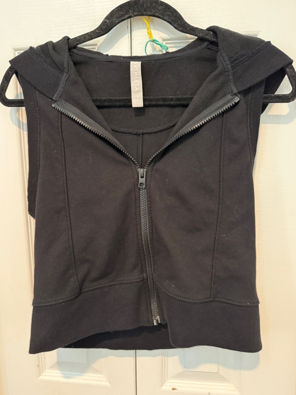Athleta Black Sleeveless Zip-Up Hoodie Vest